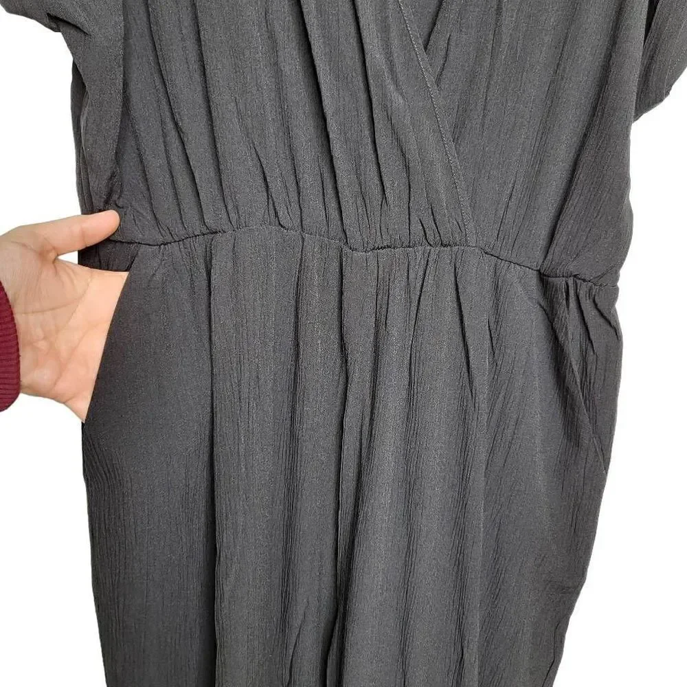 Meghan LA Wonderland Jumpsuit Wide Leg Surplice V-Neck in Black Size XXXL